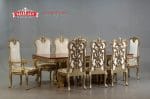 Set Meja Makan Klasik Champagne Gold Ukiran Baroque Formasi 8 Kursi Panjang