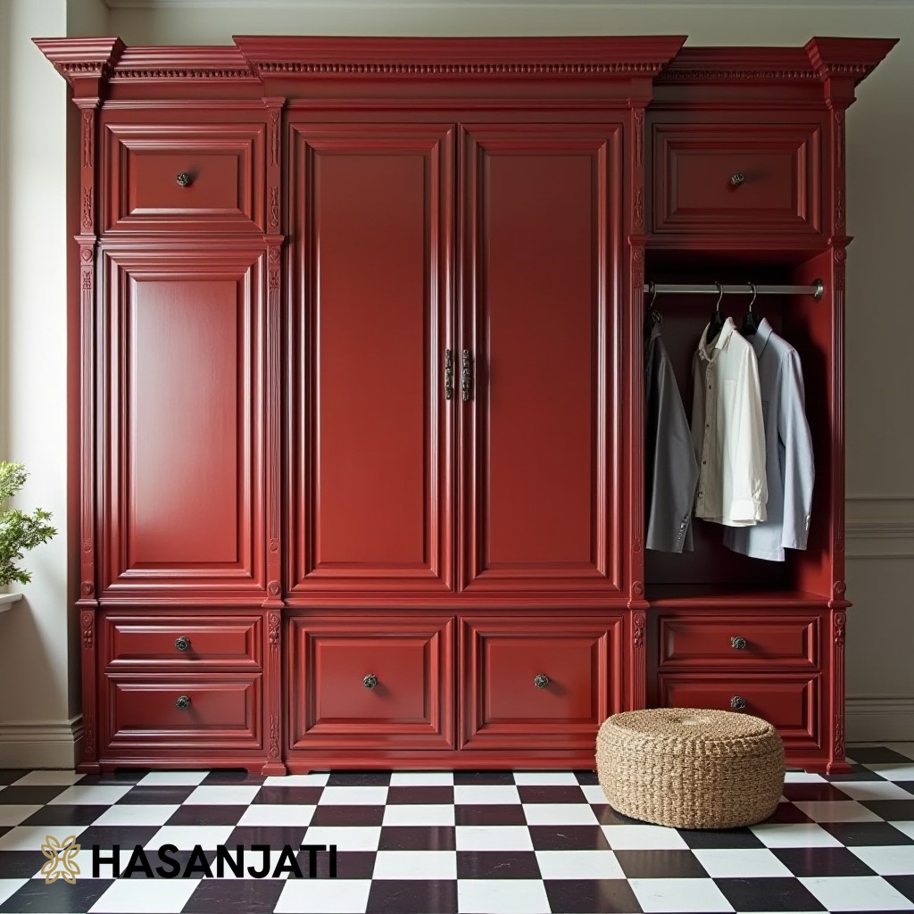 Classic Wardrobe Jati Jepara 4 pintu warna red mahoni