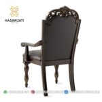 Detail Belakang Kursi Makan Jati Klasik Jok Hitam