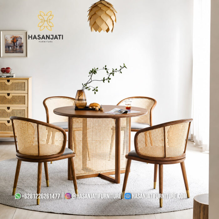 Detail Kaki Meja Jati Minimalis Model Silang Panel Kombinasi Anyaman Rotan