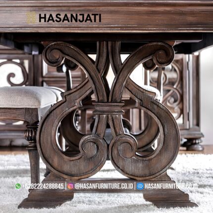 Detail Kaki Meja Makan Klasik Melengkung Ukir Kayu Jati Solid