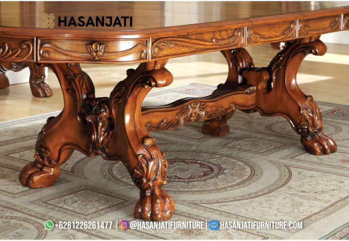 Detail Kaki Meja Pedestal Ganda Cakar Macan Kayu Jati Solid