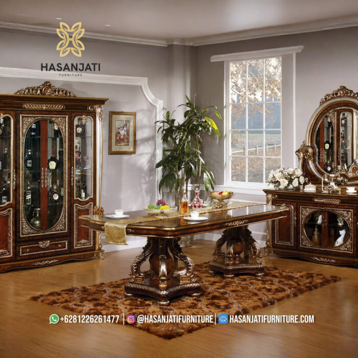 Detail Kaki Meja Makan Pedestal Ganda Kayu Jati Solid Baroque Style