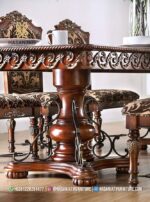Detail Kaki Meja Makan Pedestal Ganda Kombinasi Besi Tempa Kayu Jati Solid Lucie