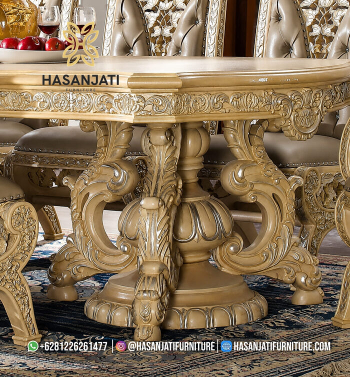 Detail Kaki Meja Pedestal Ganda Lengkung Baroque Ivory Silver
