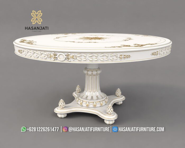 Detail Kaki Meja Pedestal Tunggal Lengkung Baroque Ivory Gold