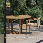 Detail Meja Makan Jati Minimalis Bulat Desain Kaki Silang