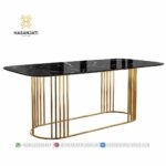 Detail Meja Makan Jeruji Pilar Vertikal Stainless Steel Gold Mirror Finish