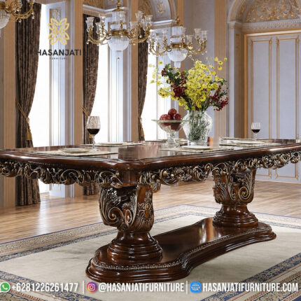 Detail Ukiran Kaki Meja Pedestal Kayu Jati Solid Set Meja Makan
