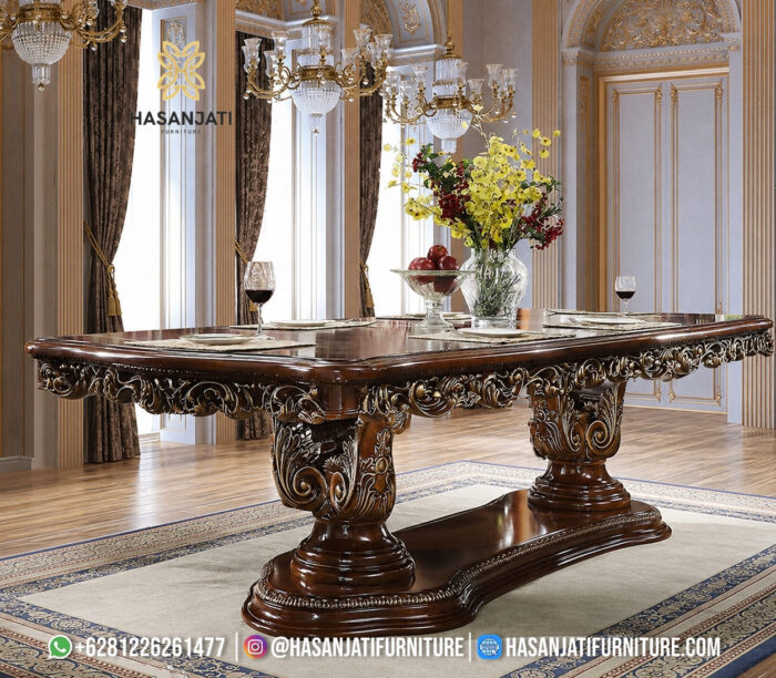 Detail Ukiran Kaki Meja Pedestal Kayu Jati Solid Set Meja Makan