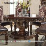Detail Ukiran Kaki Pedestal Silinder Meja Makan Jati Solid Bundar