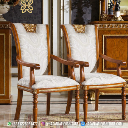 Kursi Kepala Meja Makan Jati Solid Royal Empire Ber-Lengan