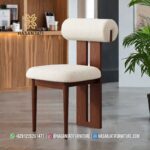 Kursi Makan Jati Minimalis Sandaran Gilig Bulat Kain Beige