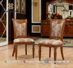 Kursi Makan Jati Solid Klasik Sandaran Kain Motif Floral Gold