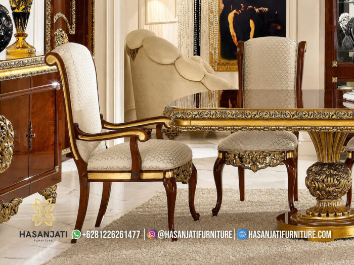 Kursi Makan Jati Solid Klasik Sandaran Tinggi Aksen Rumbai Tassel