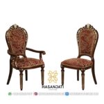 Kursi Makan Jati Solid Klasik Sandaran Tinggi Kain Maroon Paisley
