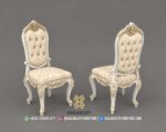 Kursi Makan Klasik Ivory Gold Style Sandaran Kain Motif Damask