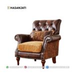 Kursi Single Jati Mewah Warna Cokelat Set Sofa Tamu Klasik