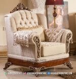Kursi Single Jati Mewah Warna Ivory Beige Ukiran Jepara