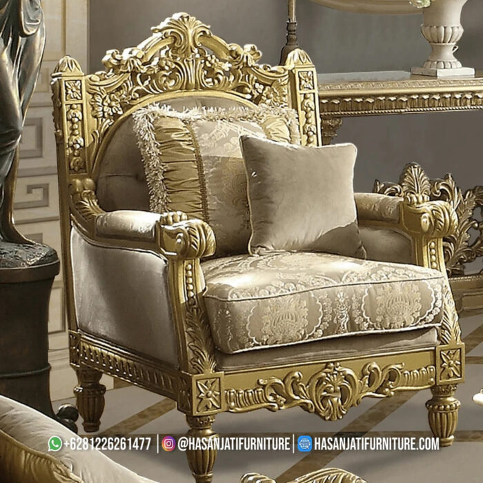 Kursi Single Klasik Mewah Ukiran Emas Jepara