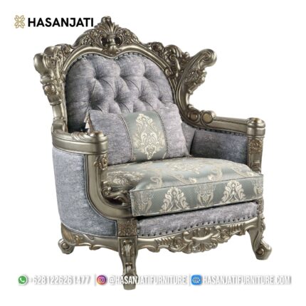 Kursi Single Mewah Warna Silver Grey Set Sofa Tamu Klasik