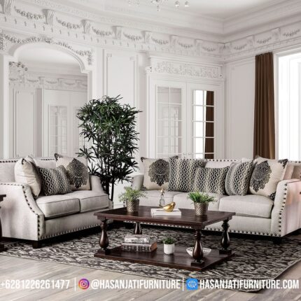 Set Sofa Tamu Jati Klasik Modern Warna Grey American Style