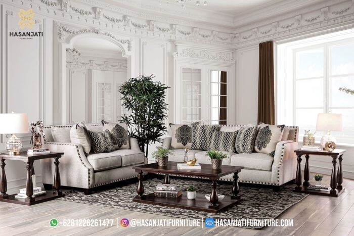 Set Sofa Tamu Jati Klasik Modern Warna Grey American Style