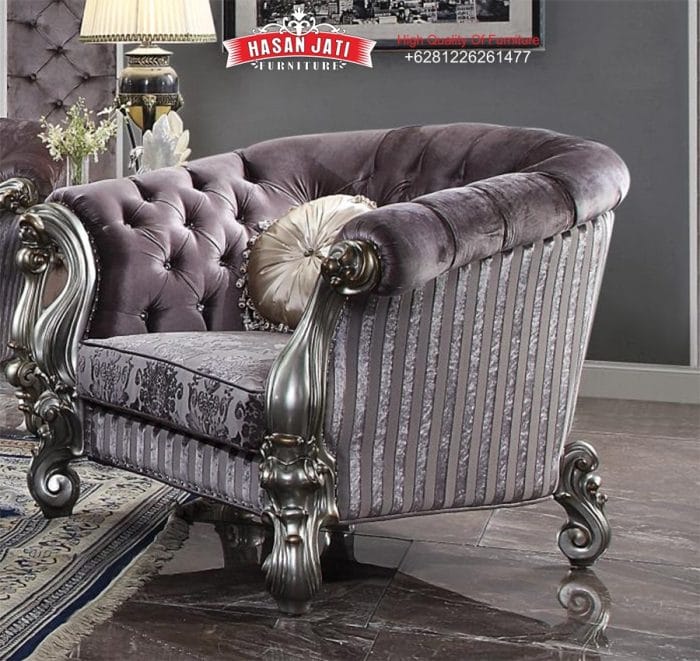 Kursi Single Klasik Versailles Gaya Eropa Ukiran Platinum