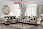 Set Sofa Tamu Klasik Modern Dark Taupe Meja Stainless Steel Rose Gold