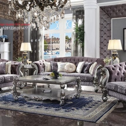 Set Sofa Tamu Klasik Mewah Versailles Gaya Eropa Ukiran Platinum