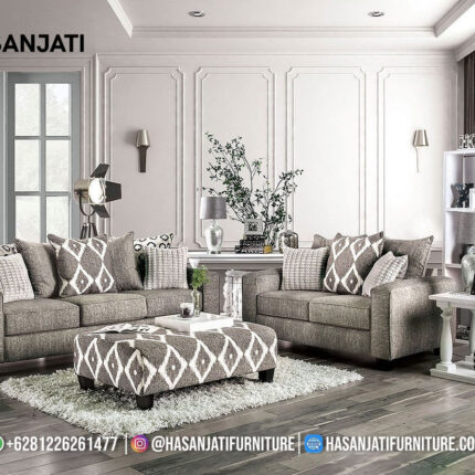 Set Sofa Tamu Jati Minimalis Modern Mewah Grey Meja Ottoman