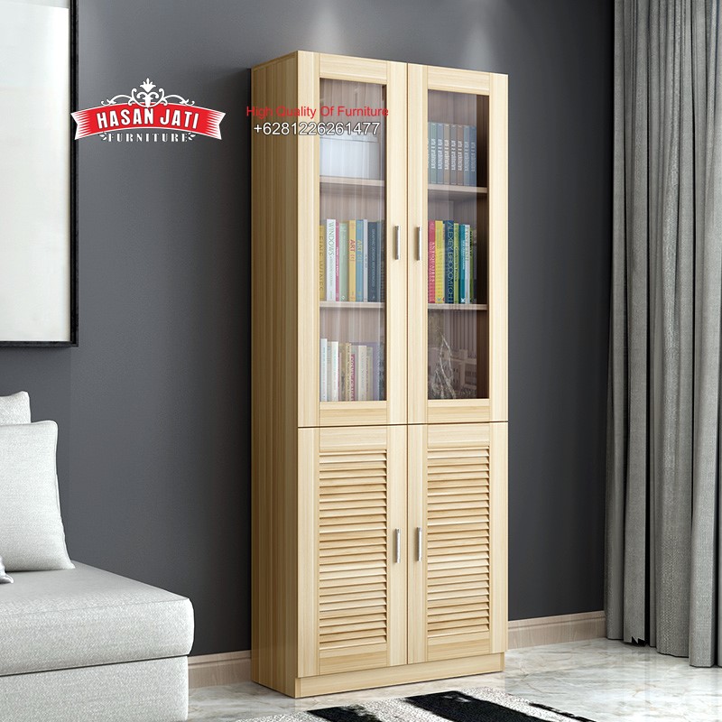 Lemari Hias Jati Modern Minimalis 2 Pintu Kaca