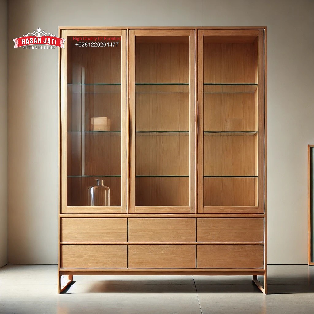 Lemari Hias Minimalis Jati 3 pintu dengan desain mewah