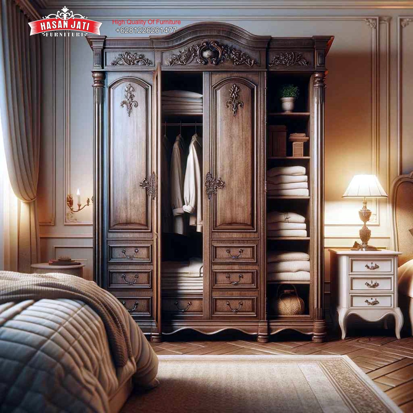 Lemari pakaian jati classic wardrobe 3 pintu ukiran Jepara