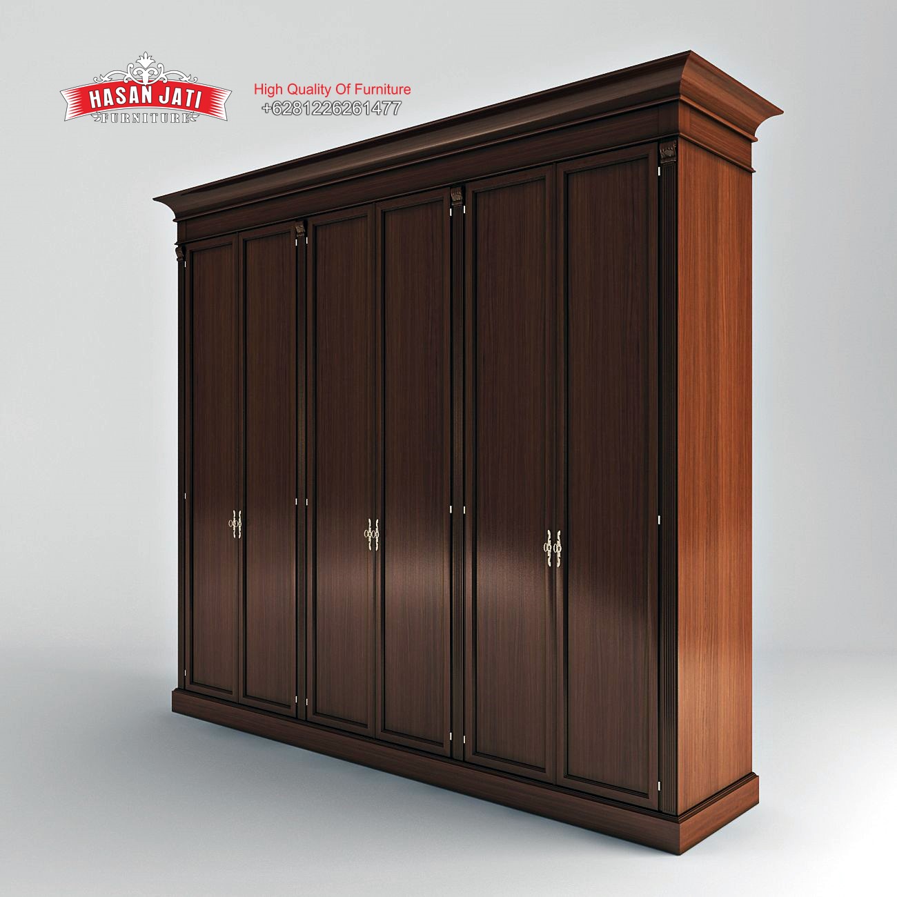 Lemari pakaian jati minimalis 5 pintu produk furniture Jepara