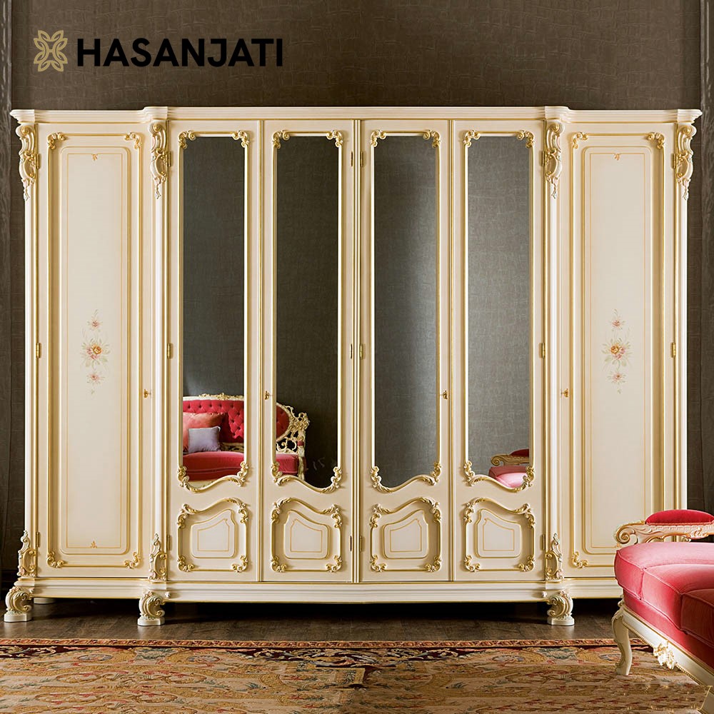 Luxury wardrobe lemari mewah Jepara dengan desain klasik ukiran 6 pintu