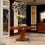 Meja Makan Jati Solid Bundar Ukir Mewah dengan Fitur Lazy Susan