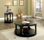 Meja Tamu Bundar Kayu Jati Solid Finishing Dark Coffee