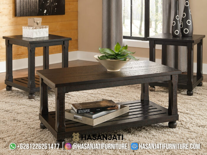 Meja Tamu Jati Klasik Finishing Dark Brown Set Sofa