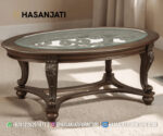 Meja Tamu Jati Ukir Finishing Dark Walnut Set Sofa Mewah