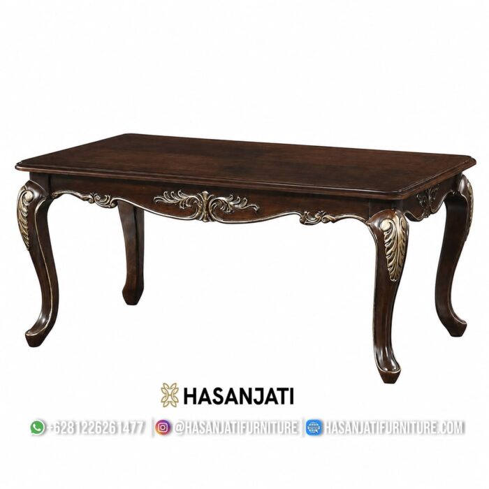 Meja Tamu Jati Ukir Finishing Dark Brown Set Sofa Mewah