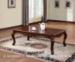Meja Tamu Jati Ukir Finishing Dark Walnut Set Sofa Mewah