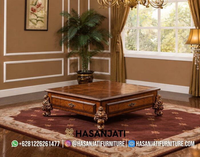Meja Tamu Jati Ukir Finishing Gold Leaf Set Sofa Mewah
