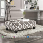 Meja Tamu Ottoman Minimalis Mewah Motif Geometris Abu-Abu