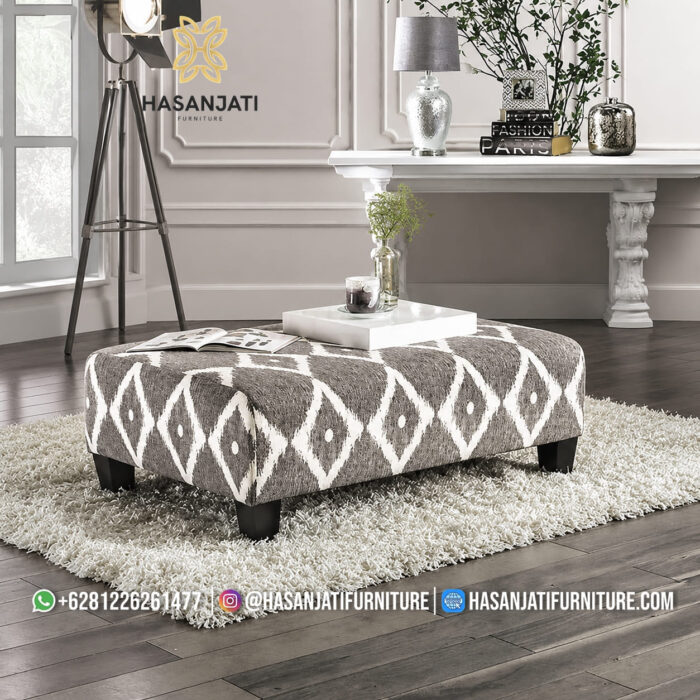 Meja Tamu Ottoman Minimalis Mewah Motif Geometris Abu-Abu