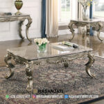 Meja Tamu Ukir Finishing Champagne Gold Set Sofa Mewah