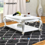 Meja Tamu Ukir Finishing Duco Ivory Set Sofa Mewah