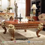 Meja Tamu Ukir Finishing Natural Jati Set Sofa Mewah