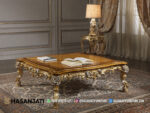 Meja Tamu Ukir Finishing Gold Set Sofa Kulit Mewah