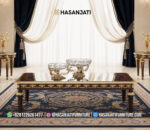 Meja Tamu Ukir Finishing Gold Set Sofa Navy Blue